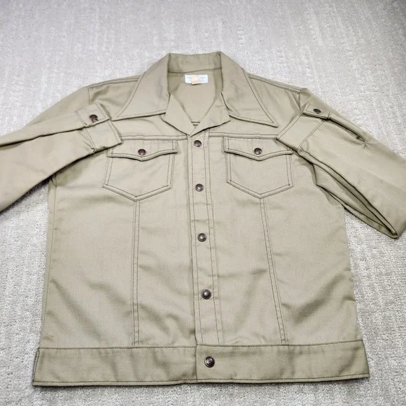 Vintage 70s Trucker Jacket Men Medium Western Permanent Press Snap Front Dagger